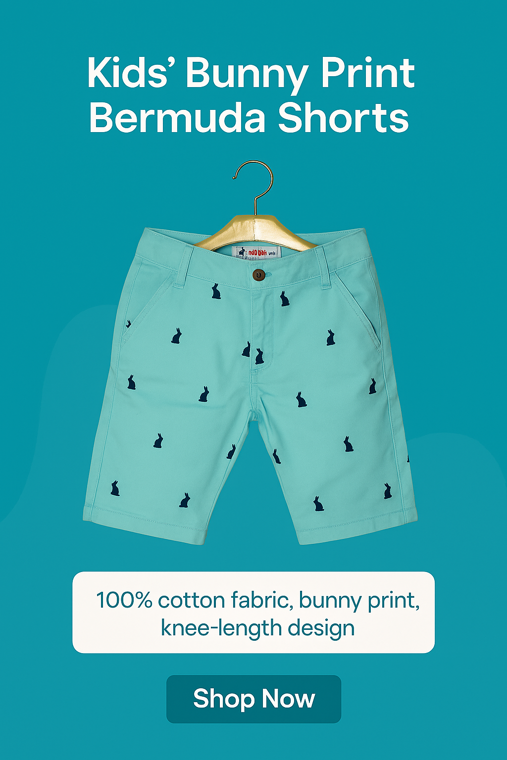 Boys’ Mint Green Bunny Printed Shorts