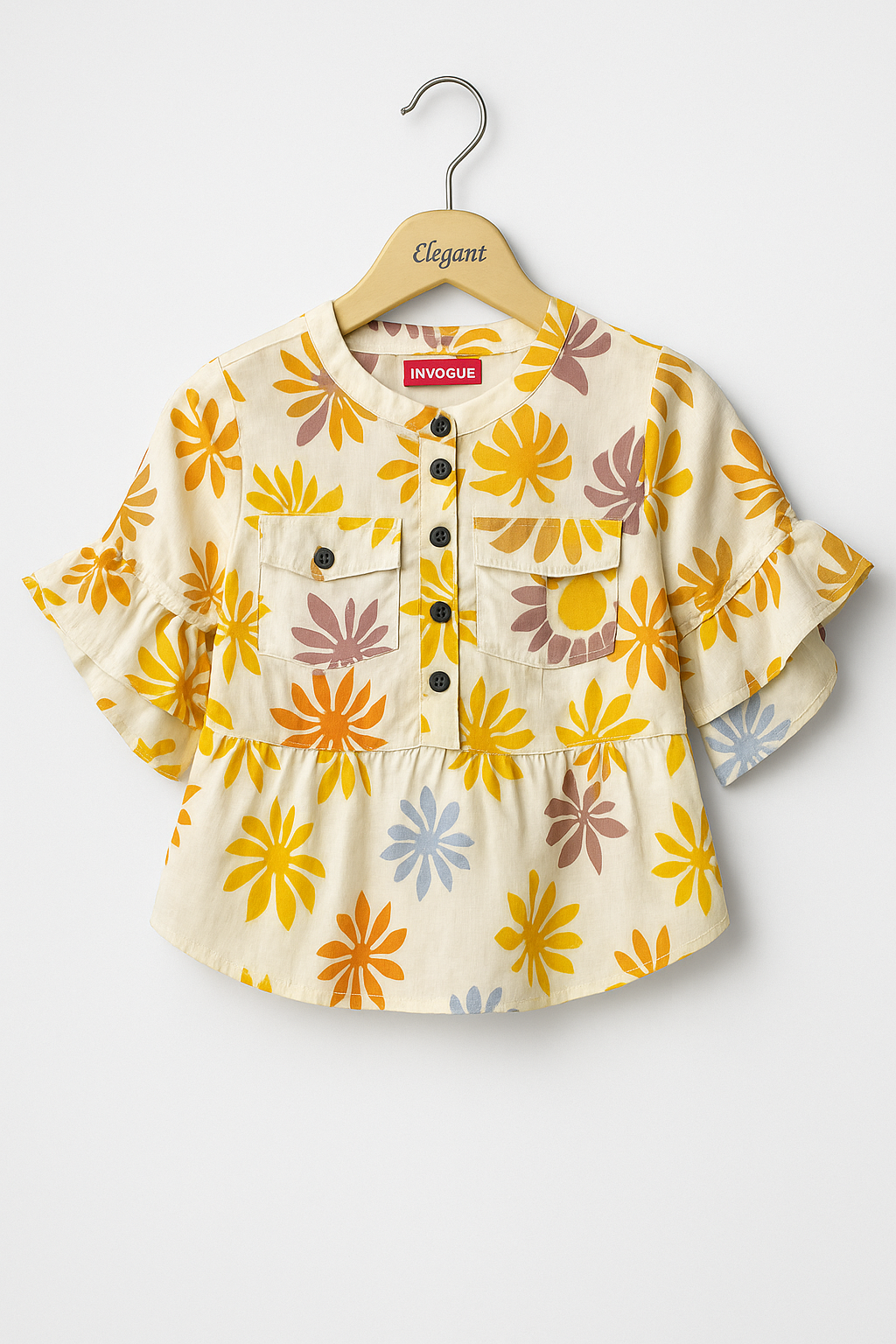 Girls' Ruffle Sleeve Floral Cotton Top β Base White