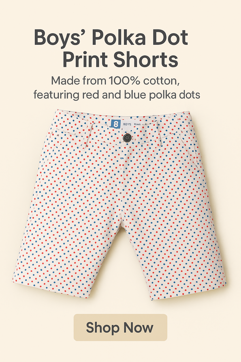 Boys’ Red & Blue Polka Dot White Cotton Shorts
