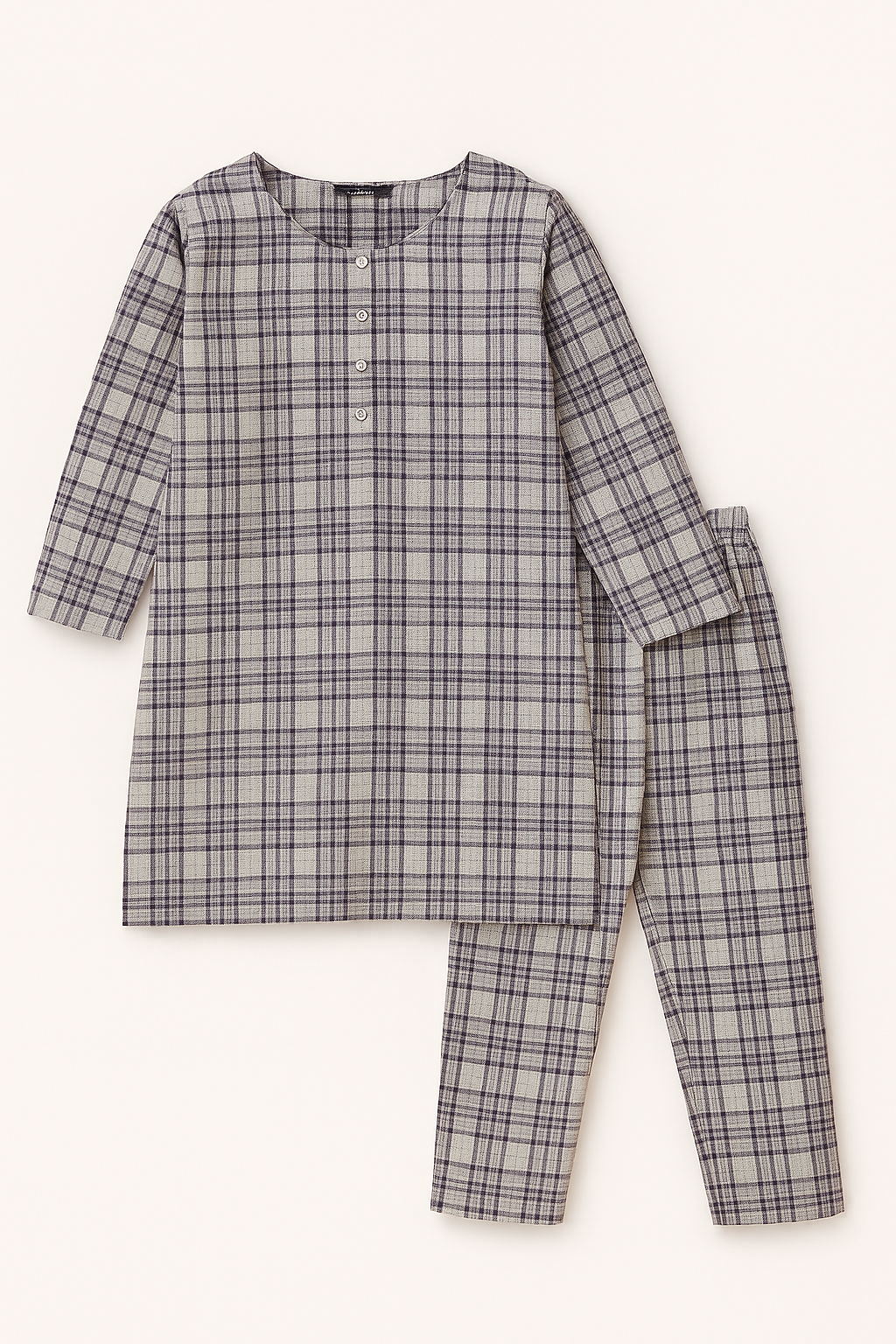Elegant Lavender Checkered 2-Piece Lawn Suit – Women’s Wear
