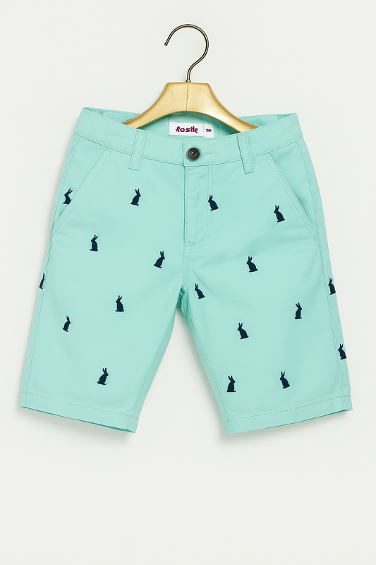 Boys’ Mint Green Bunny Printed Shorts
