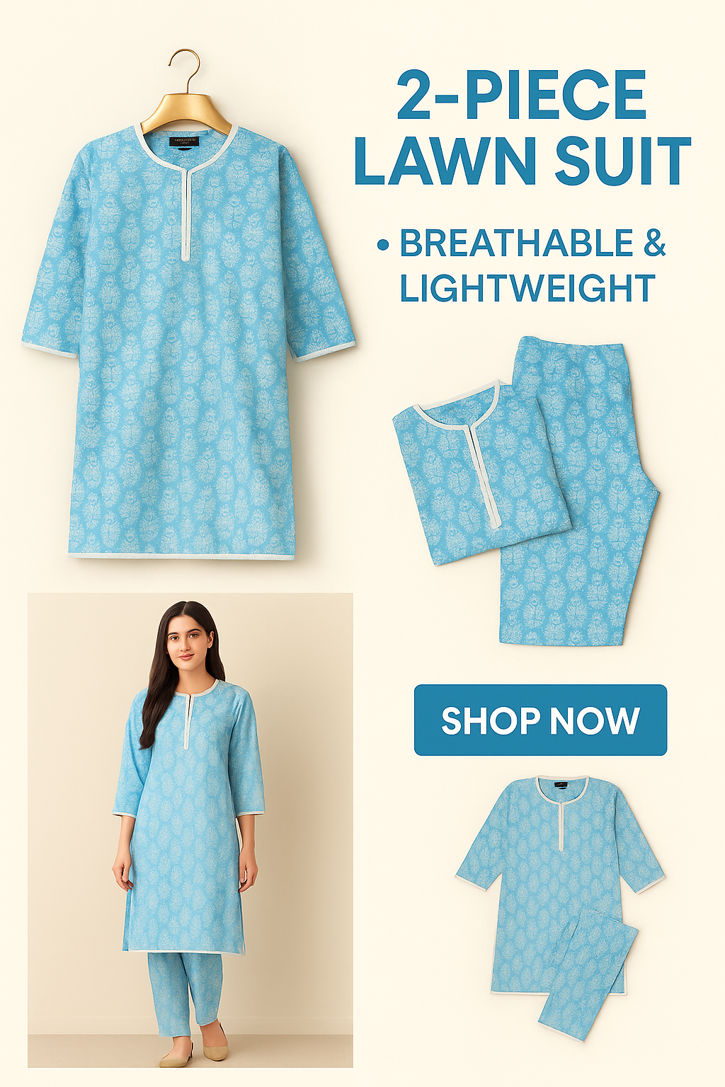 Azure Grace – Sky Blue 2-Piece Lawn Set