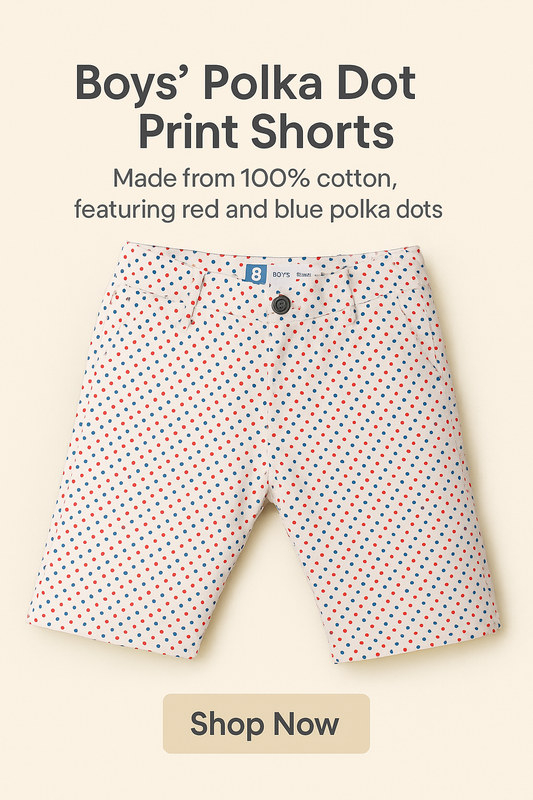 Boys’ Red & Blue Polka Dot White Cotton Shorts