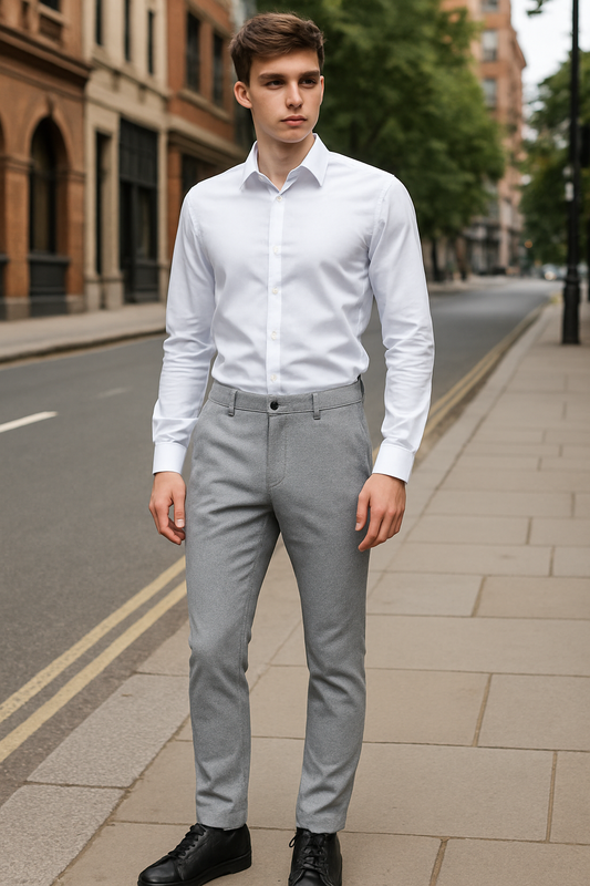 Slim-Fit Men’s Cotton Chinos – Light Grey